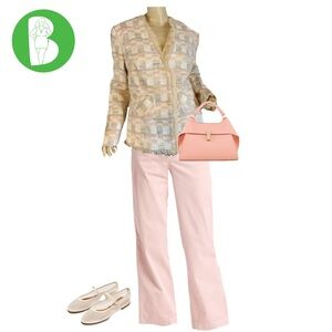 NEWPORT NEWS "EASY STYLE" CREAM, TAN, BLUE & PINK PASTEL FRINGE BLAZER (12)